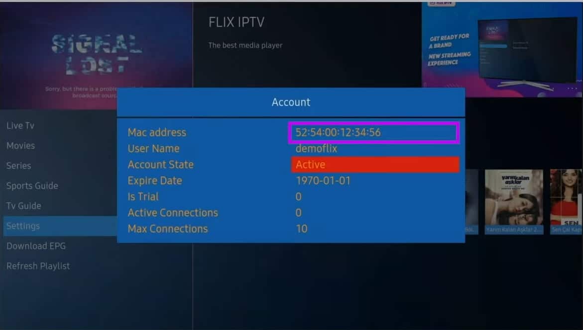 IPTV flix settings user account 